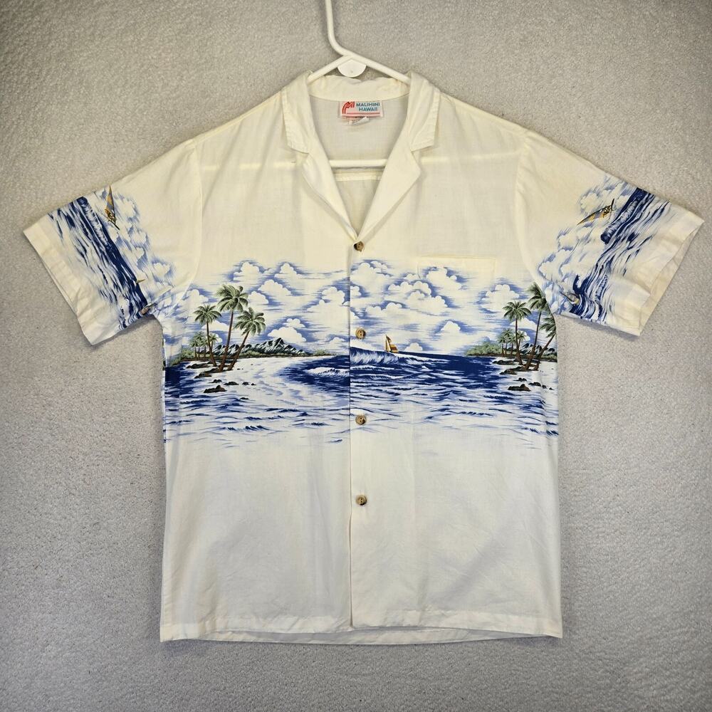 Vintage Malihini Hawaii Hawaiian Shirt Mens M Made in USA Button Up Wind Surf
